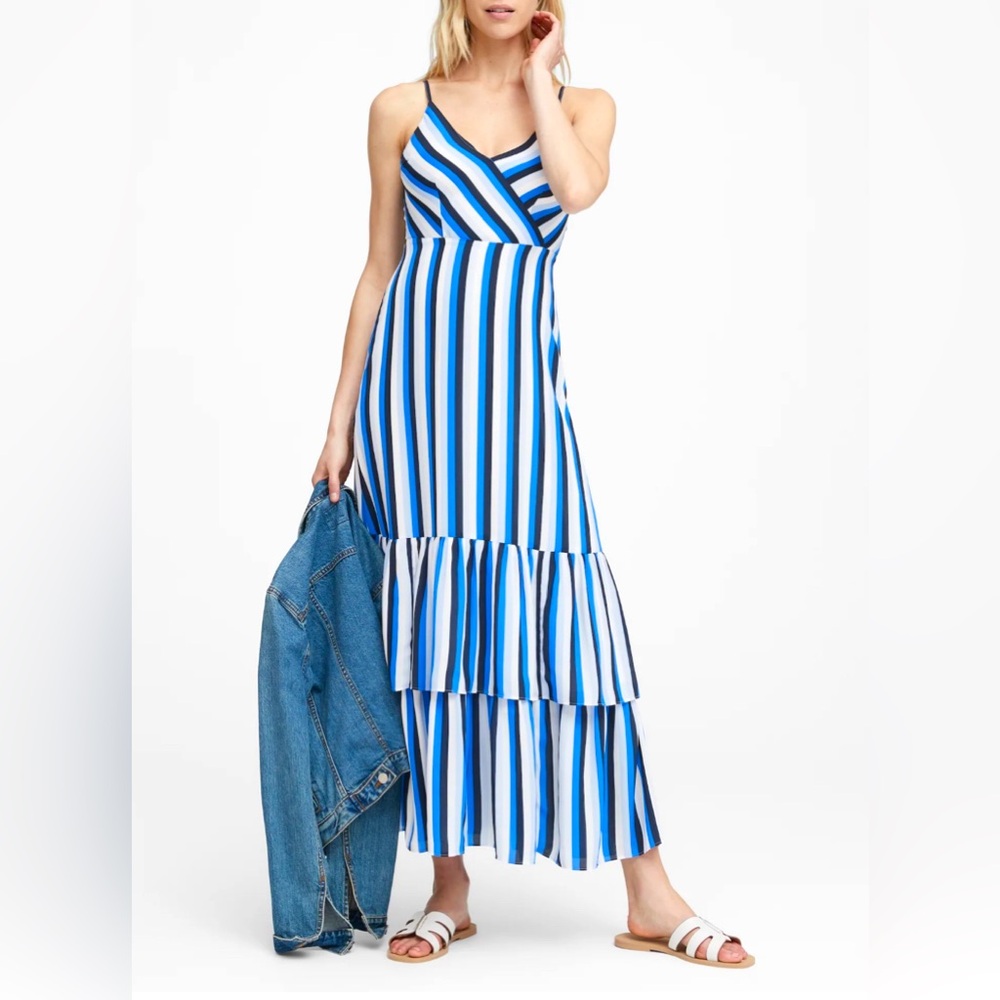 NWT Banana Republic Stripe Tiered Maxi Dress Blue Black White  SIZE 4